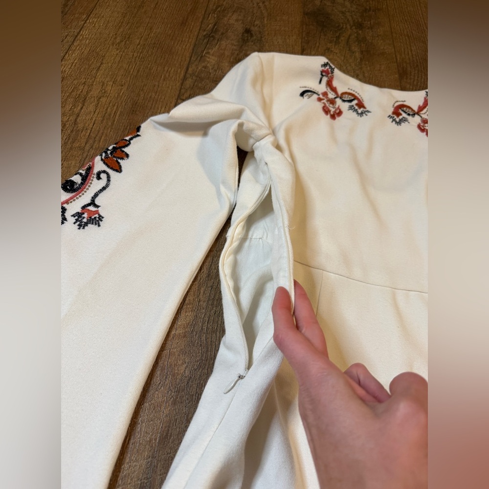 Free People Ivory Floral Embroidered Folk Mini Dress Bell Sleeves Sz - Picture 13 of 13